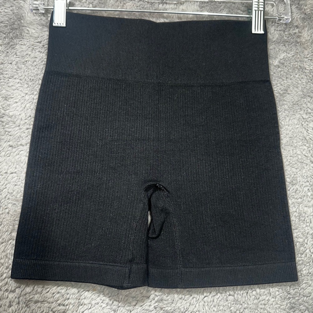 Unbranded Biker Shorts Womens S Black High Waist Ribbed Seamless Athletic